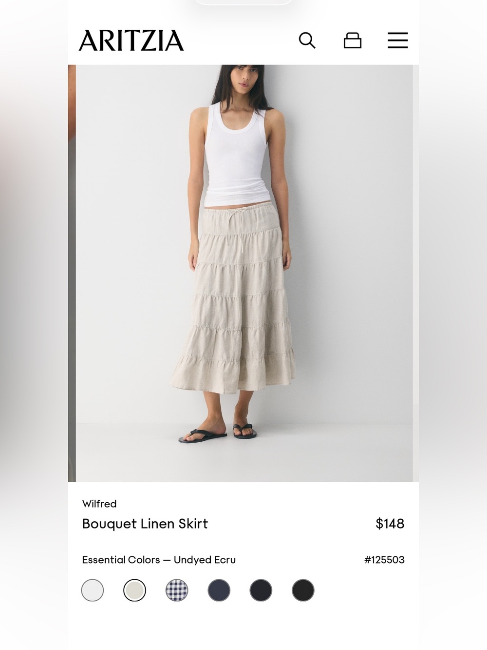 Wilfred Linen Tiered Maxi Skirt in Undyed Ecru